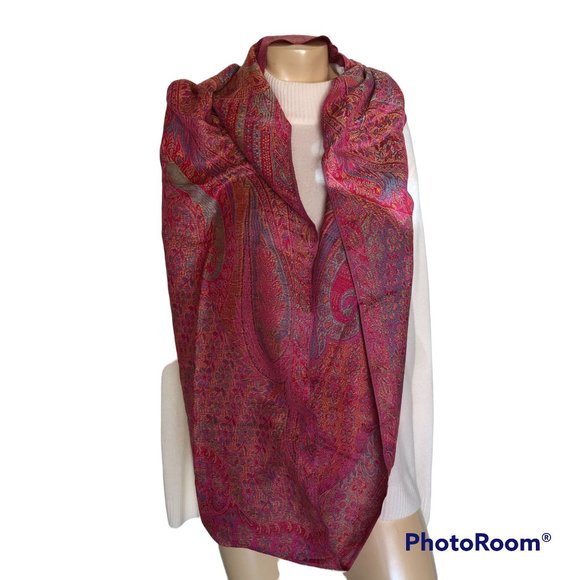 Paisley Pink Pashmina in the round 13 x 70" New - Picture 3 of 3